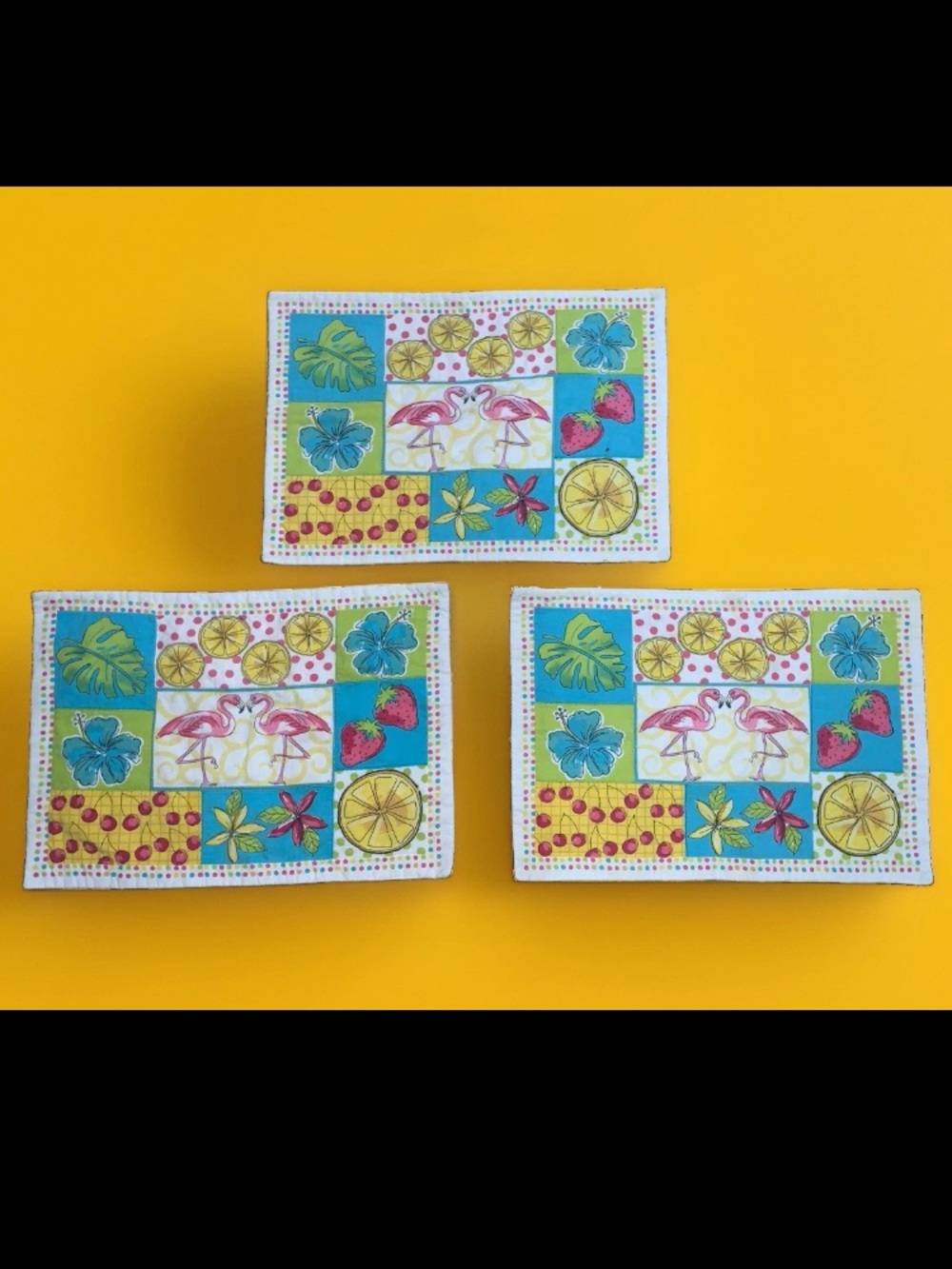 Set of 3 True Living Quilted Tropical Flamingo Placemats 13x18